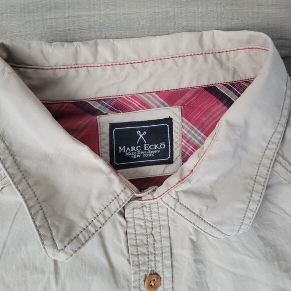 Marc Ecko Cut and Sew Vintage Beige Long Sleeve Button Up Shirt Men Sz XXL - Picture 8 of 16